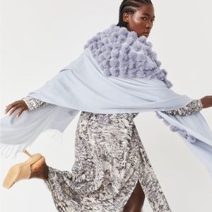 Beautiful, Soft, Grey Cashmere Blend Faux Fur Pom Pom Wrap by Jayley.